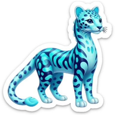 Bioluminescent Neon-Cyan Ripple-Patterned Soft-Scaled Aquatic Fantastical Liepard-Amaura-Manokit-fusion creature (full body) sticker
