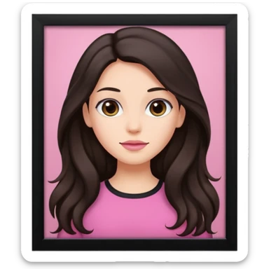 pink girly framed picture of a long hair brunette  sticker