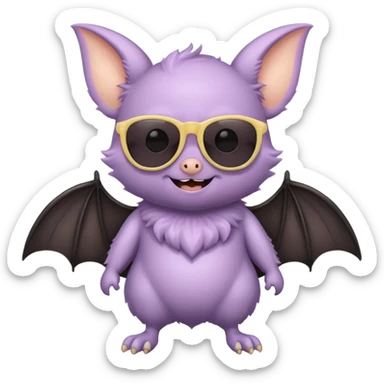 cute pastel bat with sunglasses, full body sticker