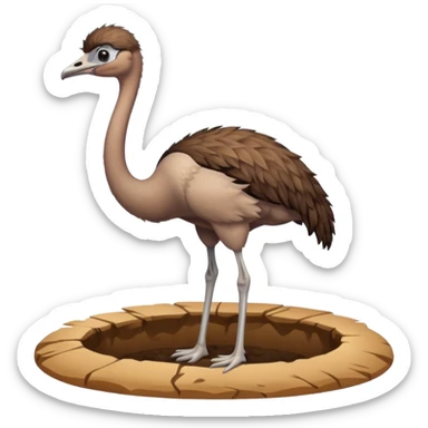 Ostrich with it's head inside a hole in the ground only it's body and neck visible sticker