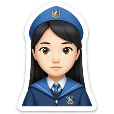 Cho Chang in harry potter, wear hogwarts Ravenclaw uniform, black hair sticker