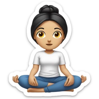 young white girl with black hair meditating sticker
