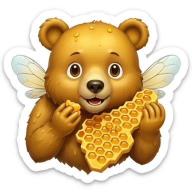 bear eating honeycomb with bees flying around sticker
