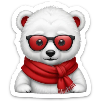 baby polar bear wear black sunglasses, red scraft sticker
