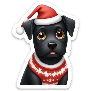 black dog with christmas sweater and santa hat sticker