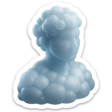 A person from the shoulders up, entirely composed of fluffy white convex clouds sticker