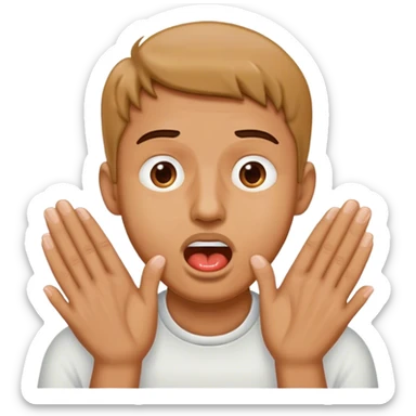 A guy with hold his hands out, drooling from the mouth in hunger  sticker