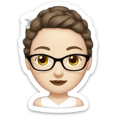 Pale skin bride head with short brown hair and dark brown eyes and glasses sticker