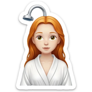 Ginger girl in white robe long wet hair relaxing shower skin care sticker