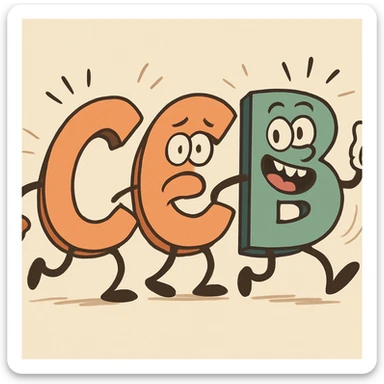 letters CCB in a cartoon animated style, with bouncy, energetic movement effects sticker
