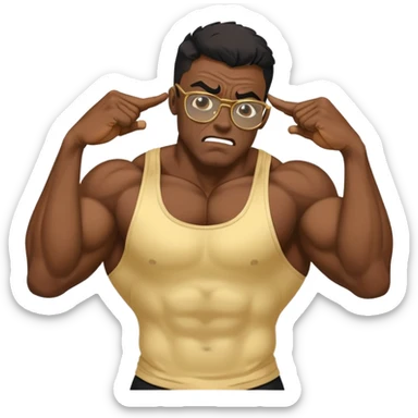 black bodybuilder with gold glasses frustrated pulling hair sticker