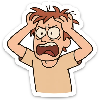 a person pulling their hair in desperation, cartoon style sticker