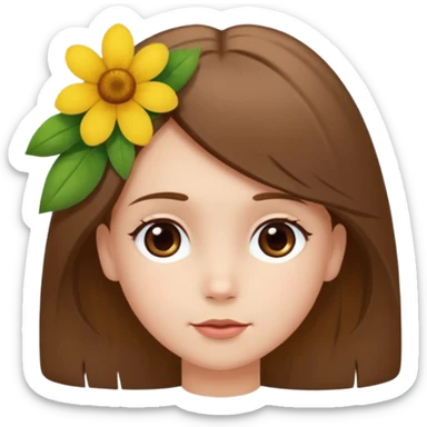 Ein braunhaariges Mädchen (glatte Haare ) mit einen Blume hinter dem ohr lange haare zur Seite kuckend Blume hinter dem rechten Ohr so das man es sieht zur Seite schauen soll das Mädchen also sieht man das Mädchen von der rechten Seite  sticker