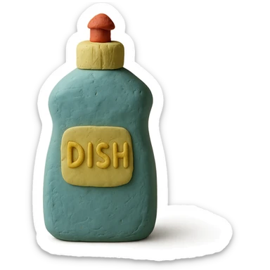 dish soap bottle in claymation style, pastel colors, visible fingerprints, soft matte finish sticker