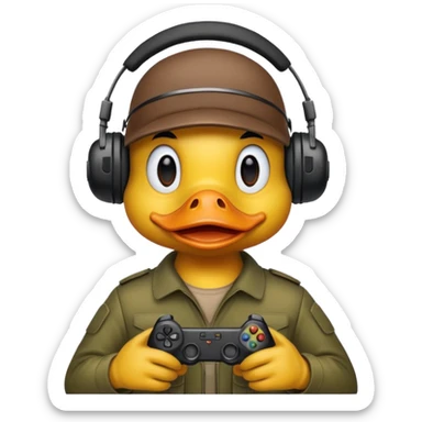 Gamer duck playing first person shooter game sticker