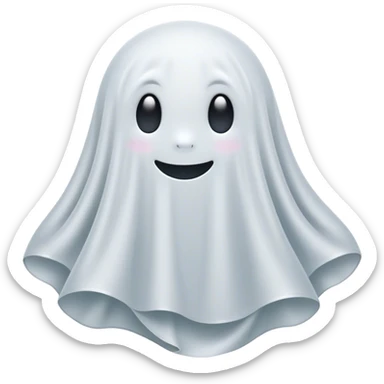 An adorable, peacefully floating sheet-like ghost in gentle pastel whites and blues, its soft, rounded form loosely draped, head resting with closed, serene sparkling eyes and a tiny, contented smile, simplified yet irresistibly charming, highly detailed, with a soft glowing outline that captures the essence of a sleepy, endearing spirit wrapped in cozy slumber! sticker