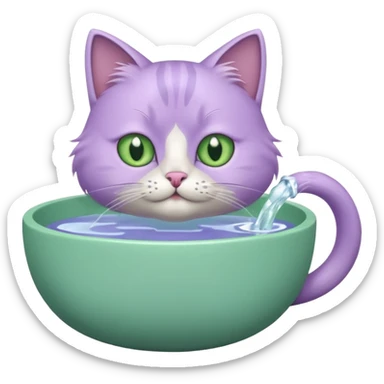 A lilac cat drinks water from a bowl sticker