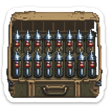 A big long military box filled with long war rockets sticker