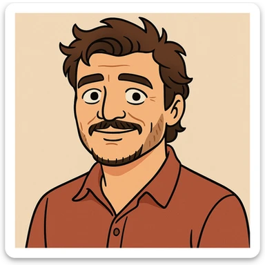cartoon style portrait of Pedro Pascal with friendly expression sticker
