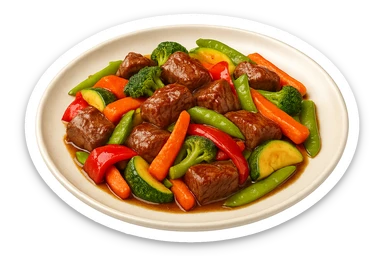 Manzo con verdure su un piatto sticker