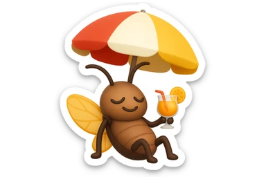 EMOJI STILE IPHONE 3D DI UNA CICALA CHE STA RILASSATA SEDUTA SOTTO L'OMBRELLONE CON UN COCKTAIL IN MANO sticker