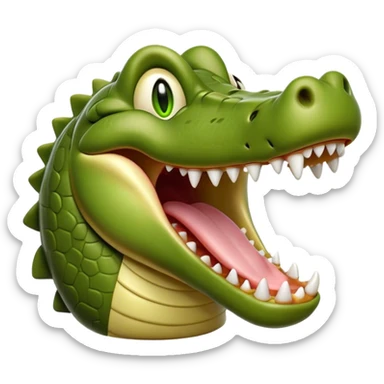 Cinematic Realistic Cute Yawning Crocodile Portrait Emoji, Head tilted slightly with a dramatic, wide-open yawn, showcasing a soft, textured olive-green hide with gently drooping jaws and half-closed, drowsy eyes rendered in exquisite natural detail, high shine, relaxed yet expressive, styled with a dash of primal charm, soft glowing outline, capturing the essence of a sleepy yet affectionate crocodile that appears ready to stretch out and drift into a deep, ancient slumber! sticker