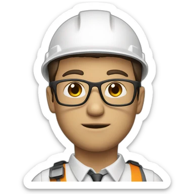 Engineer, white hard hat, fair skintone, bad haircut, glasses sticker