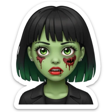 garota zumbi(cor de pele verde), com cabelos pretos e franja, roupa preta e com piercing na boca  sticker