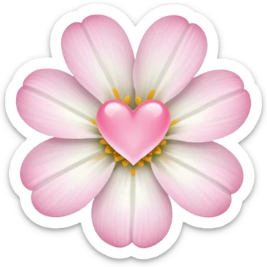 white flower with mini pink heart center sticker
