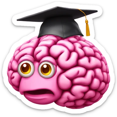 pink brain in a pink graduation hat, do not put face or eyes on brain, all elements must be pink sticker