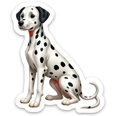 cinematic-[dalmatian dog]-realistic-full-body-sitting-emoji,-tail-resting-loosely-beside-its-paws,-head-tilted-dramatically,-sleek-[spotted]-fur,-simplified-yet-realistic-focused-features,-highly-detailed,-glowing-with-an-almost-sarcastic-glow sticker