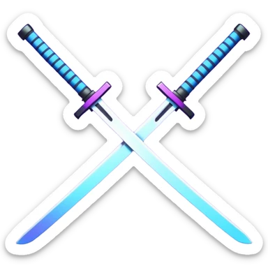 Animated emote: Katana breaking into pixels (purple/blue glitch effect). Loopable 3-frame animation. Minimalist, no background. sticker