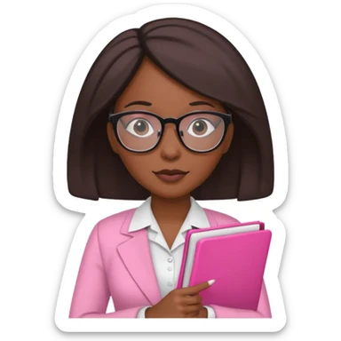 black women accountant holding folder wearing pink and glasses sticker