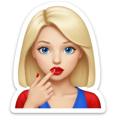 blonde woman emoji, coquettish look, biting her finger sticker
