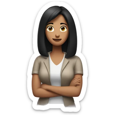 Woman with black hair shrugging shoulders sticker