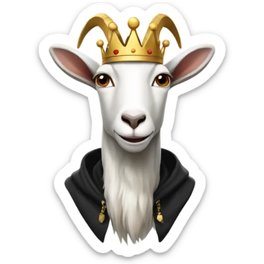 Goat with horns wearing a black hoodie and big royal crown sticker