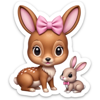 Bambi with pink bow with bunny sticker