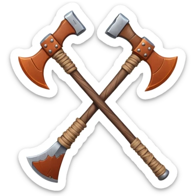 barbarian axe object icon, huge double-bladed axe, rough metal, wooden handle, leather wraps, fantasy style, 3D cartoon, mobile game icon style, centered, clean background, soft shadow, no text, no watermark
 sticker