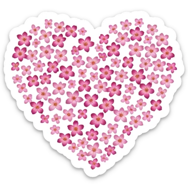 shape of a heart made of tiny glittering pink sakura flowers sticker