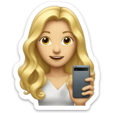 long-haired, irregular blonde woman with cell phone sticker