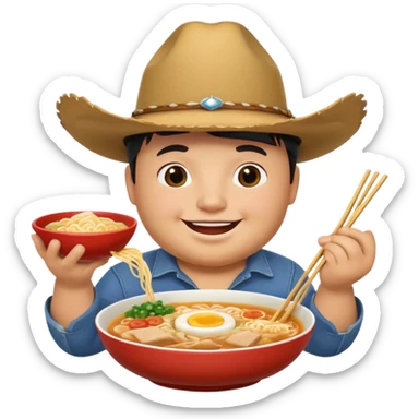chubby cowboy enjoying a bowl of ramen sticker