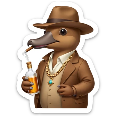 Platypus with a Cuban link chain smoking a cigar with a tequila bottle in his hand sticker