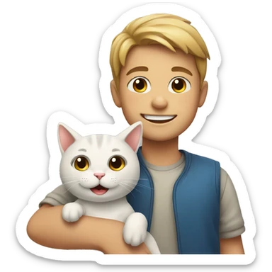 smiling boy with cat indoors sticker
