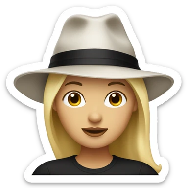 blonde woman wearing an oversized white tshirt and black fedora sticker