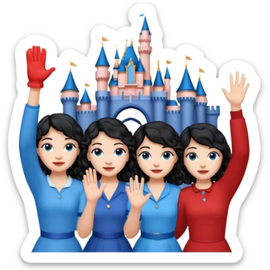 escribe el nombre Disneyland Paris y para titulo, pon a quatro chicas: una pelo corto negro, una pelo rizado largo, una pelo largo liso y la otra pelo ondulado mediano, esta con el ojos azules. Todas tienen piel carne. NOOOOOO, pon el titulo Disneyland Paris i por los lados o con las manos arriba  sticker