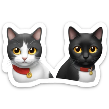 Two adults person, one black-white cat, one red-gray-white cat sticker