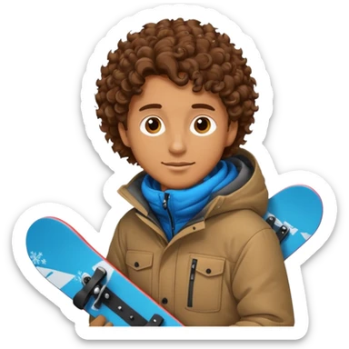 Man with curly hair on a snowboard  sticker