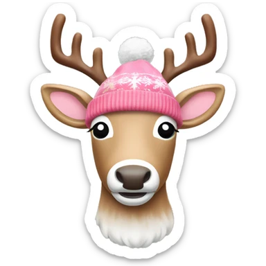 Rudolf the reindeer with a red nose and a light pink Christmas beanie sticker