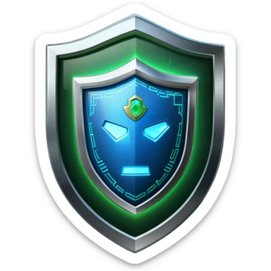 An icon featuring a shield with a digital lock, binary code, and a hacker silhouette in the background, symbolizing cybersecurity. The design includes firewalls, encrypted data streams, and warning alerts. Transparent background highlights protection of digital systems and information. sticker