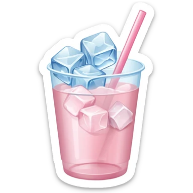 Powder pink beverage in plastic cup with ice cubes sticker